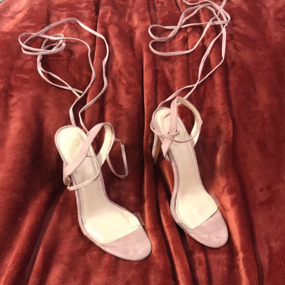 Mauve String Heels with Clear Toe Strap